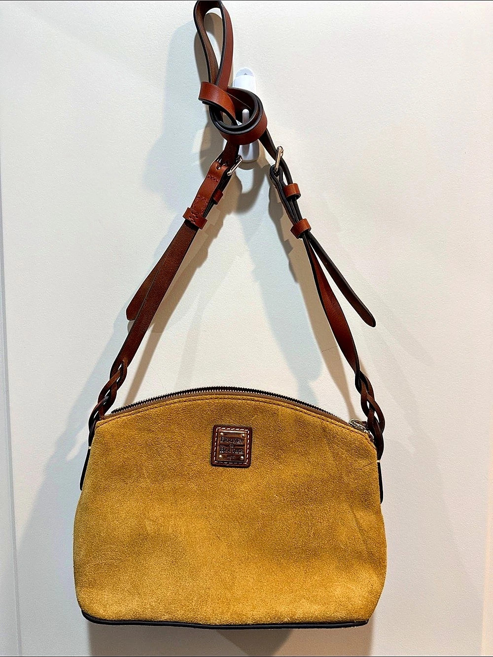 Dooney & Bourke Suede Zip Crossbody Suede Crossbody Bag in Honey & Gold NWOT
